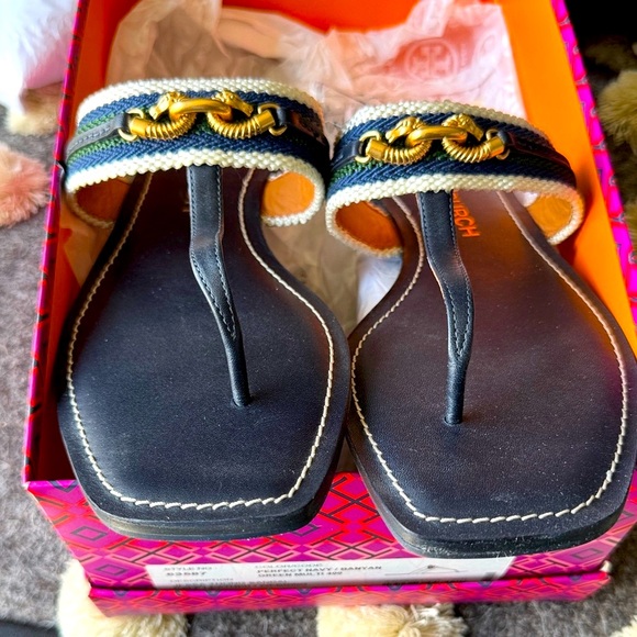 Tory Burch Navy and Gold Sandals - Picture 3 of 4